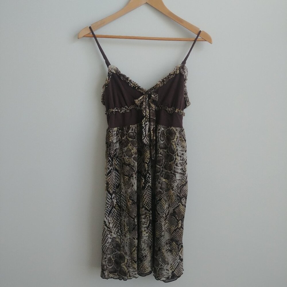 Y2K vibe Koan made in Italy brown snakeskin stretchy soft babydoll mini dress